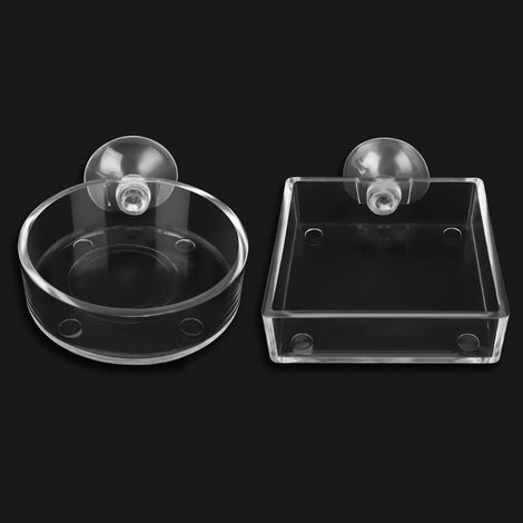 Feeding Bowls, Transparent Acrylic, Silicone Suction Cup, Aquarium Shrimp Fish (1/5)