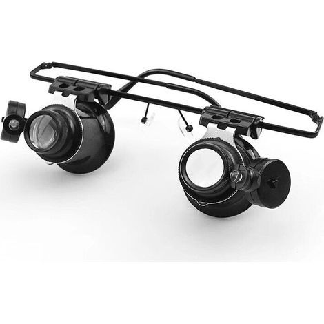 LED-Kopflupe, Freisprech-LED-Brille mit Stirnband, 20-fache Vergrößerung, Uhrmacherlupe, Reparaturlupe für Uhren, Doppelaugenlupe für Schmuck, Lupe für abgenutzten Schmuck, Werkzeug zur Uhrenreparatur (1/5)