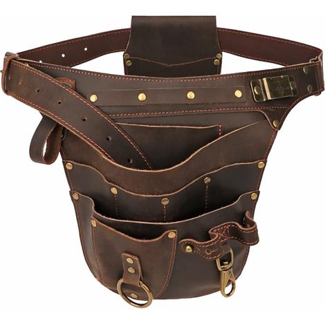 Tourbon Sac à outils de jardinage en cuir véritable Taille réglable Ceinture de travail Pochette pour électriciens charpentiers (1/4)