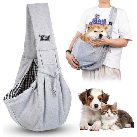 Sac bandoulière pour chien - Transporteur pour chiot - Promenades en extérieur - Respirant et résistant aux déchirures - Charge maximale : 15 kg - Gris (1/5)