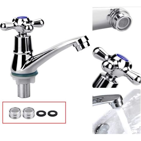Robinet Lavabo Salle de Bain en Métal, Mitigeur Lave Main G1/2 à Poignée Croisée, Robinet Eau Froide Uniquement avec Filtre, Petit Mitigeur Évier Cuisine, pour Baignoire Économie d'Eau