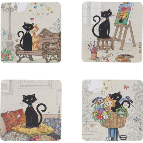 Set de 4 dessous de verre chats Bug Art Kiub 10 x 10 cm (1/3)