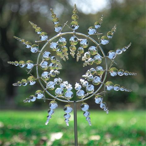 Windmühle für den Außenbereich, Windskulpturen, dynamische 3D-Windmühle, mit Metall-Gartenpfahl, Gartenstecker, dekorative Windmühle für Hof, Garten, Außenbereich