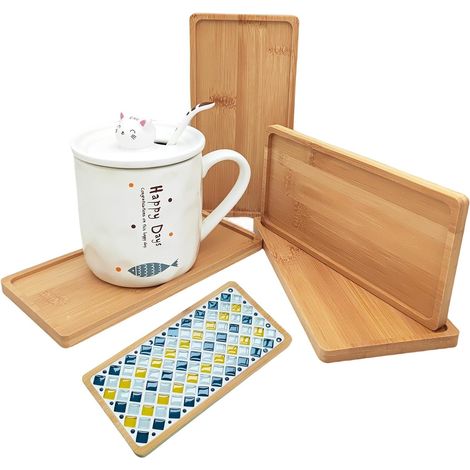 Lot de 4 Dessous de verre en bambou, formes variées pour mosaïque, bricolage, décoration table, support plantes