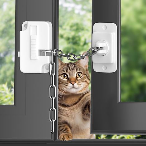 Set mit 2 verstellbaren UPVC-Fenstersicherungen – Kinder- und Haustiersicherheit – Verstellbare Fensterbegrenzung ohne Bohren – Starker Kleber (1/5)