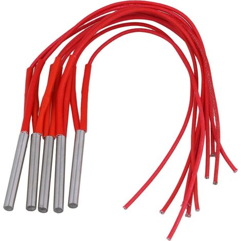 Cinq éléments chauffants cylindriques à tête unique pour moule, deux fils rouges, 220 V, 120 W, 6 x 50 mm, WS3693 (1/3)