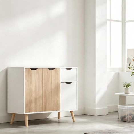 Credenza di design scandinavo, credenza con cassetti e ante, mobile da ingresso, cassettiera (1/5)
