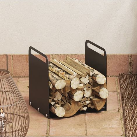 Soporte para leña de acero negro con asas, 36,5 x 30 x 36 cm, carga 30 kg OKMYHOME (1/5)