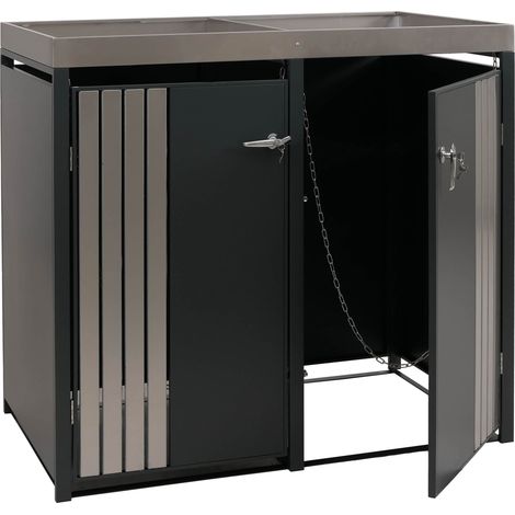 [NEUWERTIG] 2er-Mülltonnenverkleidung HHG-367, Mülltonnenbox mit Pflanzkasten, Metall 125x132x84cm 55kg anthrazit Edelstahl