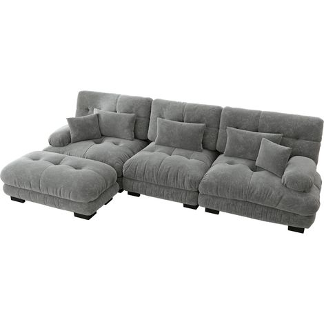 Canapé d'angle modulable en tissu gris, style cloud avec ottoman et assise profonde pour salon, confort douillet et look contemporain - CHICFURN (1/5)