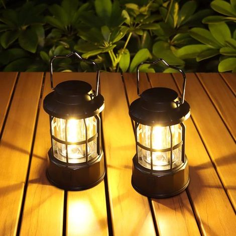Lampade da campeggio nere a batteria, confezione da 2, dimmerabili, portatili, impermeabili con grado di protezione IPX4, ideali per campeggio, interruzioni di corrente ed emergenze. (1/5)