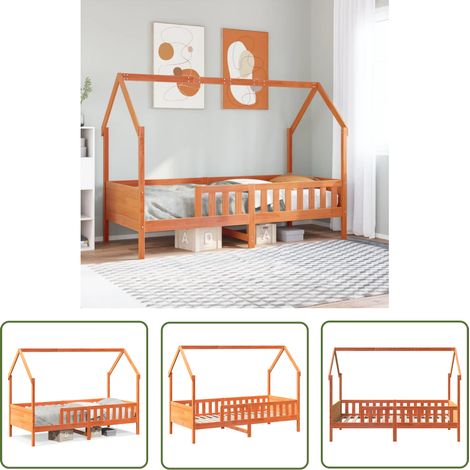 vidaXL Kinderbett Hausbett Wachsbraun 90x200 cm Kiefer (1/5)