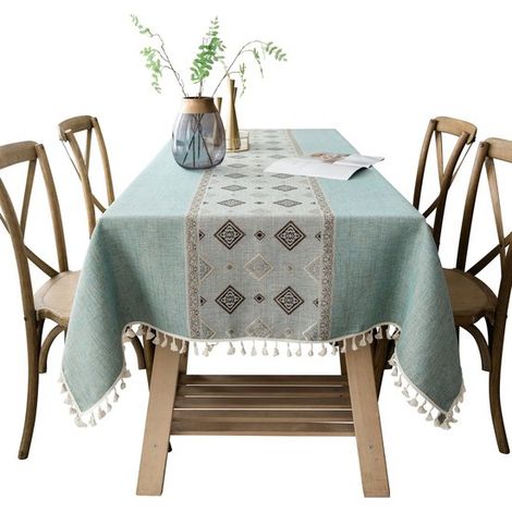 Mantel – Mantel rectangular con borlas – Mantel de jardín lavable – Apto para mesas de comedor y mesas de centro – Verde, 140 x 180 cm (1/5)