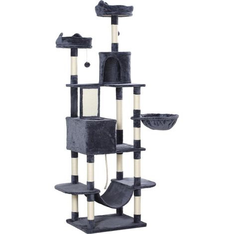 Arbre à chat 206 cm avec grotte, 2 balles de jeu, poteaux en sisal, plateforme pour grands chats, gris foncé Ce produit (1/5)