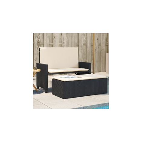 Banc de jardin avec coussins et repose-pied noir résine tressée (1/5)