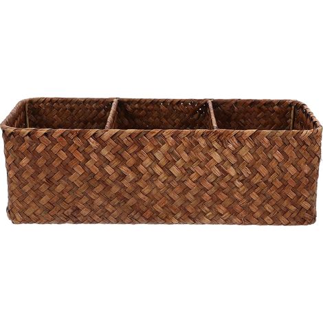 Organisateur de maison en osier à 3 compartiments, pour la maison, le bureau ou un usage quotidien, permettant de ranger soigneusement les petits objets.-AquaForge (1/5)