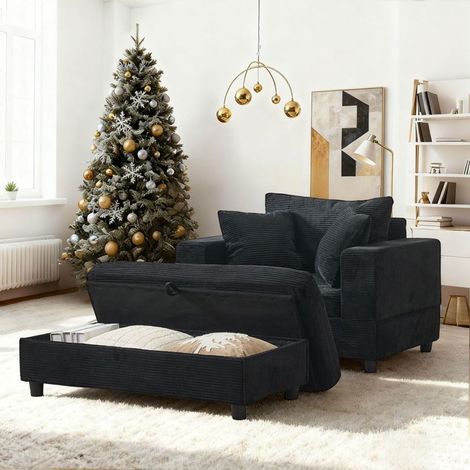Chaise repose-pieds rangement 3 coussins noir canapé lounge (1/5)