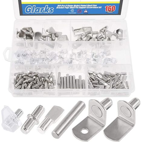 Kit supports d'étagère styles – Piquets nickel, broches PVC, cuillère plate, support cylindrique, support en forme de L chevilles pour armoires (1/5)