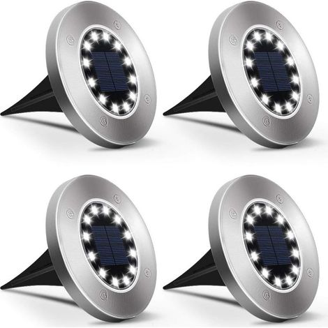 Lumière Solaire Extérieur 12 LEDs 4 pièces Lumières Solaires au Sol Lampes de Jardin Blanches Acier inoxydable étanche pour l'extérieur, jardin, terrasse, pelouse, cour, passerelle - blanc (1/5)