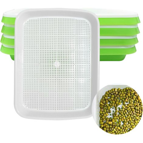 Juego de 4 bandejas de germinación - Hidroponía - Duraderas - Para jardín, hogar y oficina - Verde
