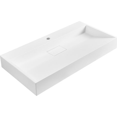 Lavabo suspendido de pared clásico rectangular fundición mineral acabado mate 90 x 46 cm blanco Quenko
