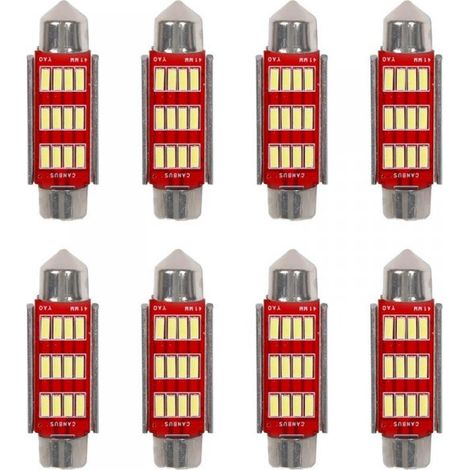 8 Pezzi Lampada Led Siluro 41mm Canbus T11 SV8.5 C5W C10W 12 SMD 4014 12V 1.8W 180lm Bianco Freddo 6500K