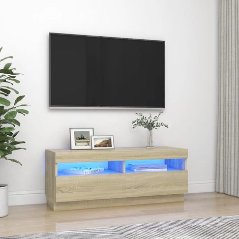 Meuble TV - Armoire de salon Banc TV avec lumières LED chêne sonoma 100x35x40 cm -FR96781 (1/5)
