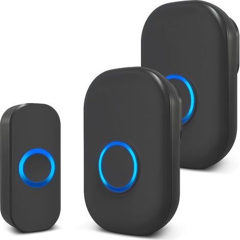 Sonnette sans Fil, Sonnette étanche, Alimentation par Batterie, Facile à Installer, 32 Tonalités de Carillon et 4 Réglages de Volume-Noir