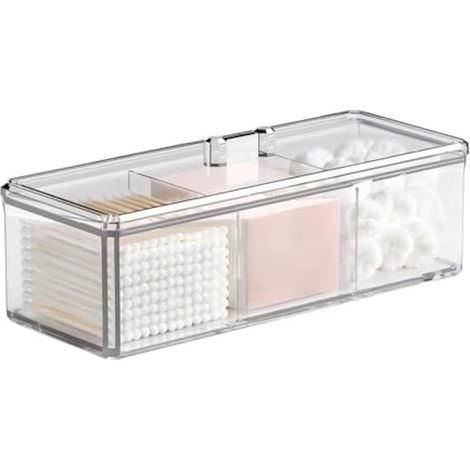 Scatola portaoggetti universale per cosmetici con 3 scomparti per un maggiore ordine sulla toeletta, trasparente per il bagno. (1/5)