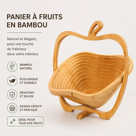 Corbeille à fruits pliable en bambou naturel forme pomme réf 5065 700 g – Livraison gratuite