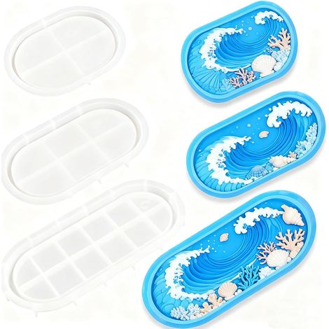 Lot de 3 moules ovales en silicone pour couler de la résine époxy, du plâtre ou du béton (tailles : grande, moyenne et petite) (1/5)
