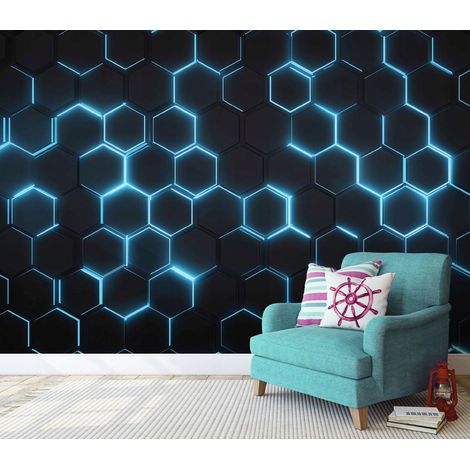 Fototapete Hexagone Gaming 3D-Optik, für Jugendzimmer, 150 x 105 cm – Komplettset inkl. Kleister & Anleitung (1/5)