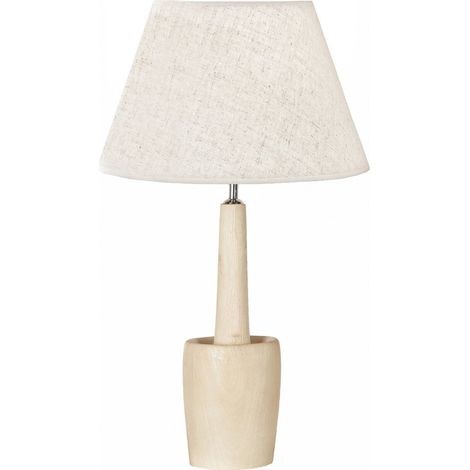 Lampe de table en bois naturel style épuré et chaleureux - bois naturel et tissu écru (1/3)