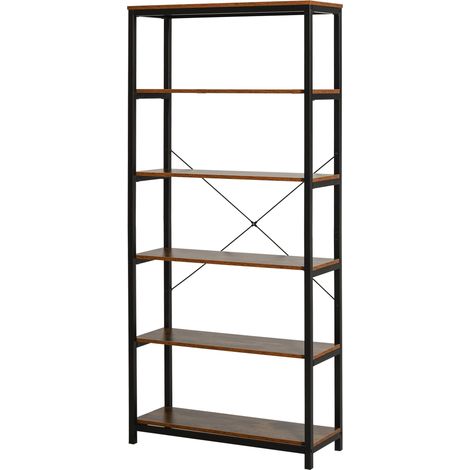 Libreria 6 Ripiani 80x30x180 cm in Legno e Metallo  Nera (1/5)