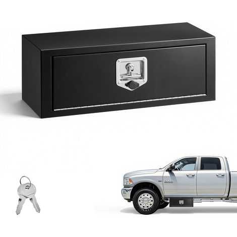 VEVOR Lkw Unterbaubox 686 x 254 x 254 mm Unterflur Staukasten Kaltgewalzter Stahl Wasserdichter Werkzeugkasten mit T-Griff Schloss für Lkw Anhänger Transporter Werkzeugkiste Unterflurkasten Schwarz (1/5)