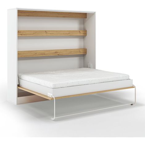Cama abatible horizontal 160x200 somier incluido Devon Blanco y Madera (1/5)