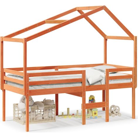 Maison Exclusive - Hochbett mit Dach Wachsbraun 80x200 cm Massivh