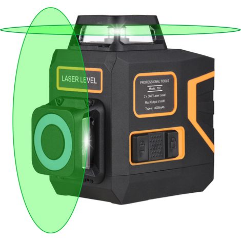 Niveau à lignes croisées 2D avec support 30 m / 98 pi, autonivelant, faisceau vert horizontal et vertical à 360 degrés, rechargeable, marqueur 8 lignes, 4 niveaux de luminosité, 4 modes de fonctionnem (1/5)