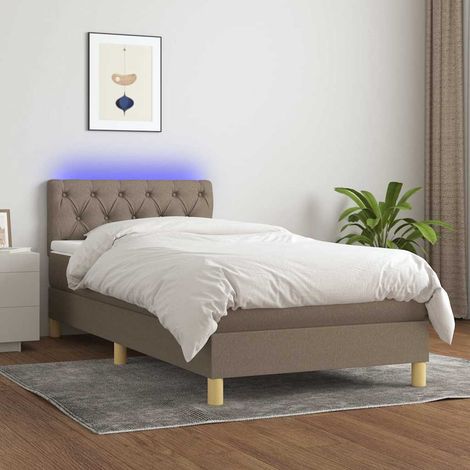 Cama box spring con colchón LED tela gris taupe 80x200 cm (1/5)