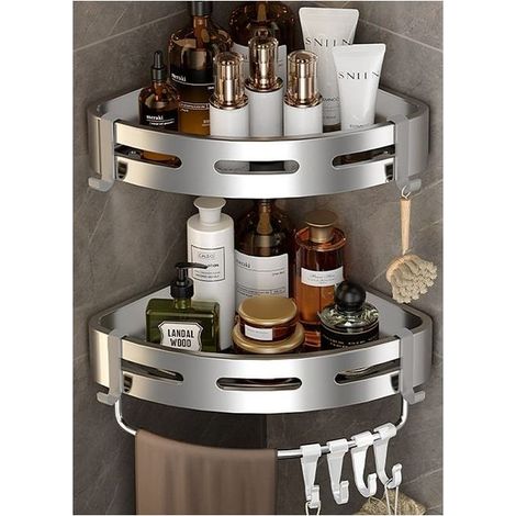Étagère d'angle pour douche, lot de 2, étagère murale adhésive pour salle de bain, rangement pour toilettes, chambre et cuisine (1/5)