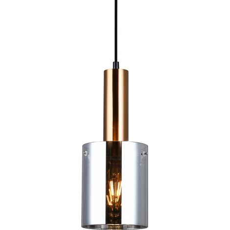 Italux Sardo - Lámpara colgante moderna de latón 1 luz con vidrio, pantalla ahumada, E27 (1/3)