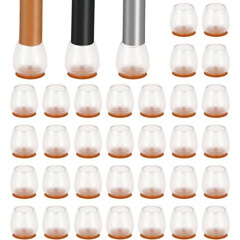 32 Patins de Chaise Transparents 22–31mm, Silicone Feutre (1/5)