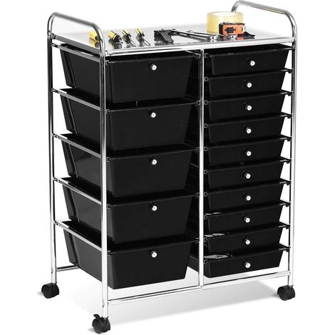 COSTWAY Chariot de Rangement Desserte à Roulettes Tour de Rangement avec 1 Etagère 15 Tiroirs Empilables Amovibles pour Salon Cuisine Chambre (1/5)