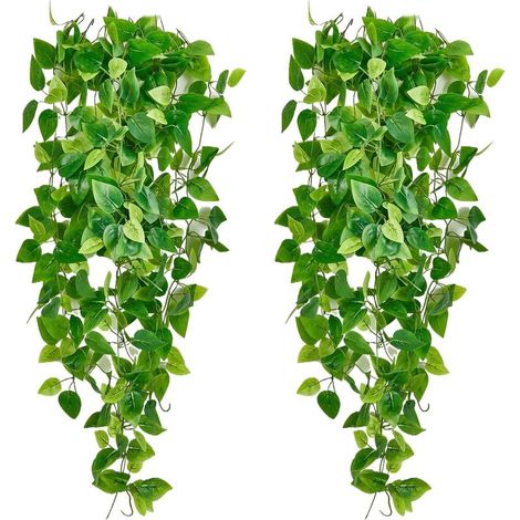 Guirlandes de lierre artificiel à suspendre (2 pièces) pour la décoration de la chambre, pour la maison, l'intérieur et l'extérieur (sans pot de fleurs)