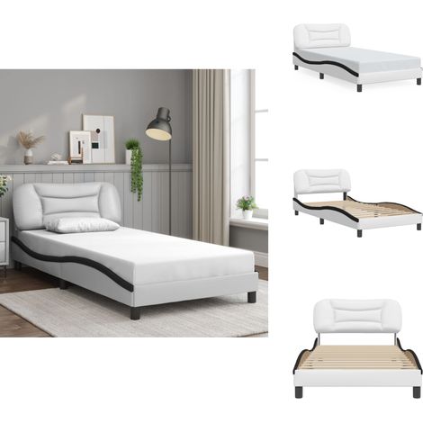 Cadre de lit sans matelas blanc et noir 100x200 cm similicuir - Lit Plateforme - Lit Double - Cadre De Lit Design - Literie Blanche - Meuble Chambre À Coucher (1/5)