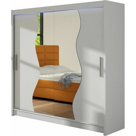 Armario Closico Area, Blanco, 215x180x58cm, Puertas de armario: Correderas, Número de estantes: 5, LED