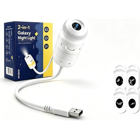 Proyector de cielo estrellado Galaxy 2 en 1 con luz nocturna USB, regulable y rotación de 360° Proyector Galaxy HD, luz nocturna colorida regulable, portátil para coche, dormitorio, habitación infant (1/5)