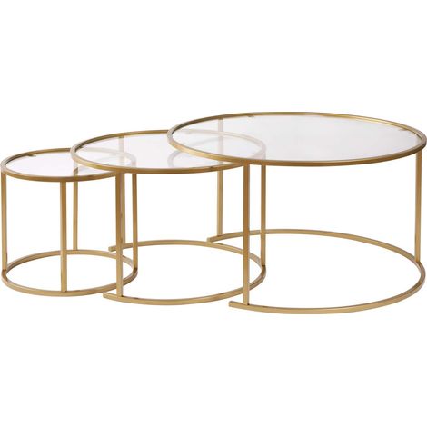3er-Set Couchtische aus Metall "Aurum" - 80 x 80 x 43 cm - Transparent Gold