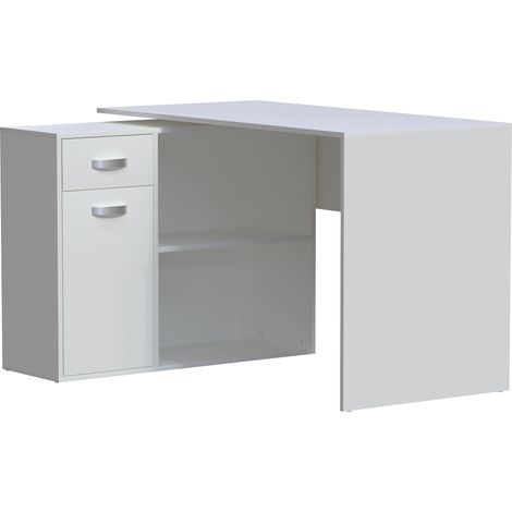 Longton Computer Desk Adjustable 1 Drawer 1 Door PC Workstation Shelves Storage Home Office Table, White (1/5)