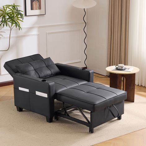 Canapé-lit individuel extensible 3-en-1 – avec porte-gobelets et port USB, fauteuil lounge, fauteuil-lit, fauteuil, idéal pour les petits espaces (1/5)